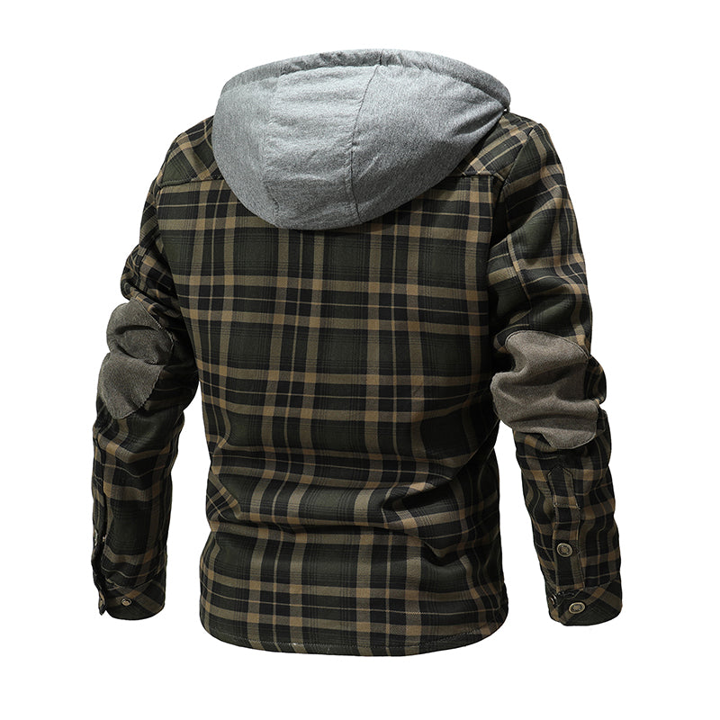 Men Lumberjack Plaid Hooded Jackets Snap Button