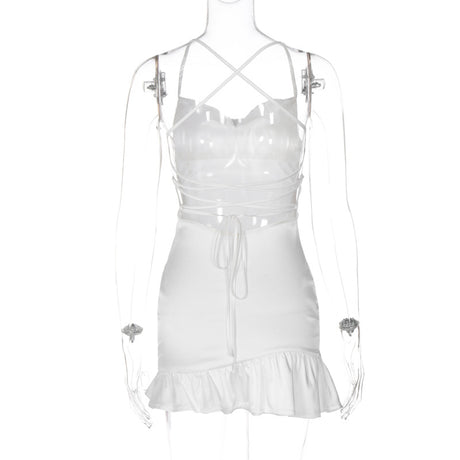 Women Clothing Summer Elegant Sexy Low Cut Backless Lace up Strap Dress