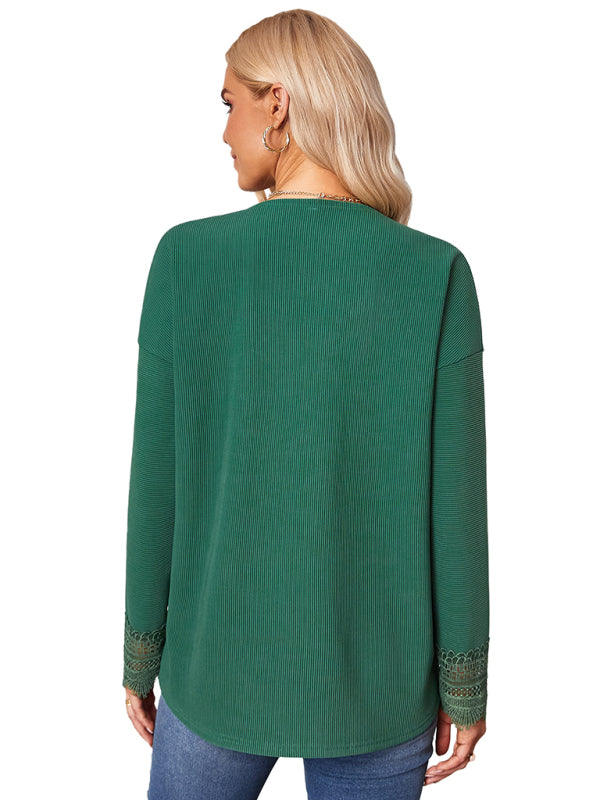Women's fashion knitted lace V-neck bottoming shirt