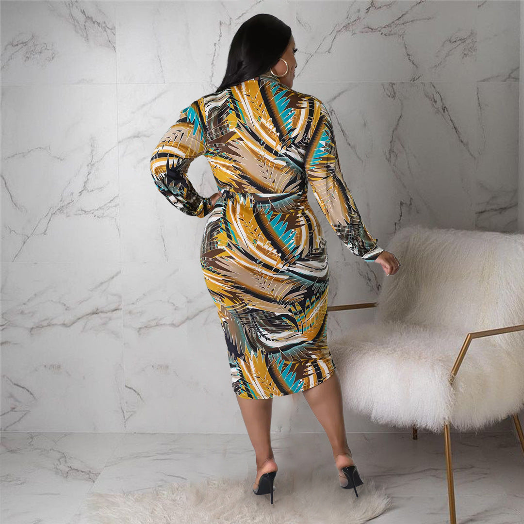 Pre-Order Curvy Size Women Clothes V neck Floral Print Slit Pleated Hollow Out Cutout Sleeve Dress