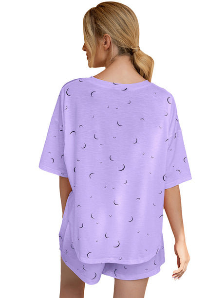 Women's Printed Casual Short Sleeve Top Shorts Set