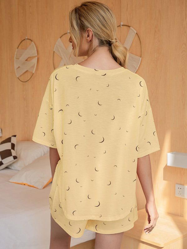 Women's Printed Casual Short Sleeve Top Shorts Set