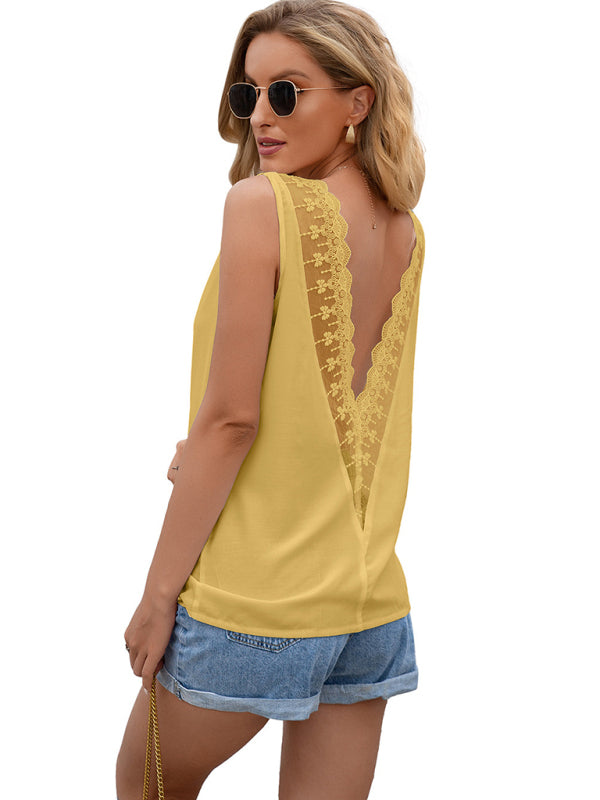 Women's Sexy Hollow Lace Patchwork V-Neck Top