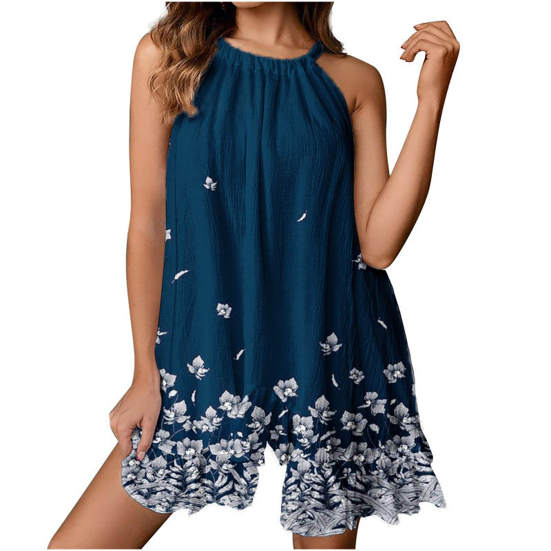 Women's Halter Neck Ruffle Sleeveless Pleated Dress