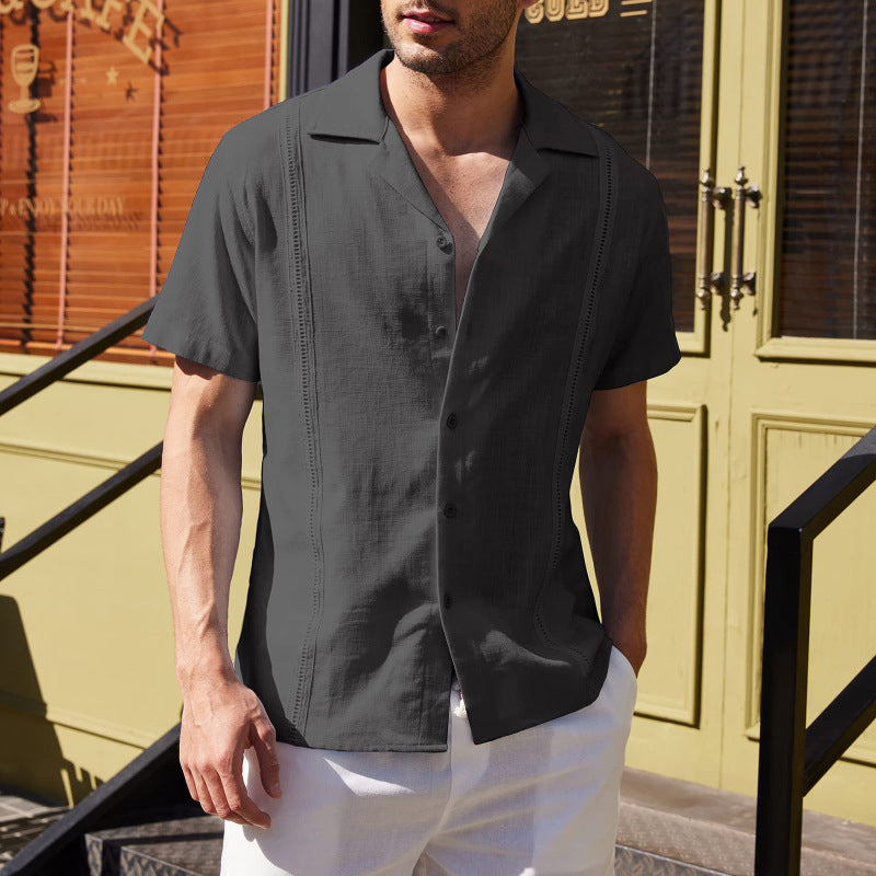 Men's Loose Fit Linen Guayabera Beach Shirt