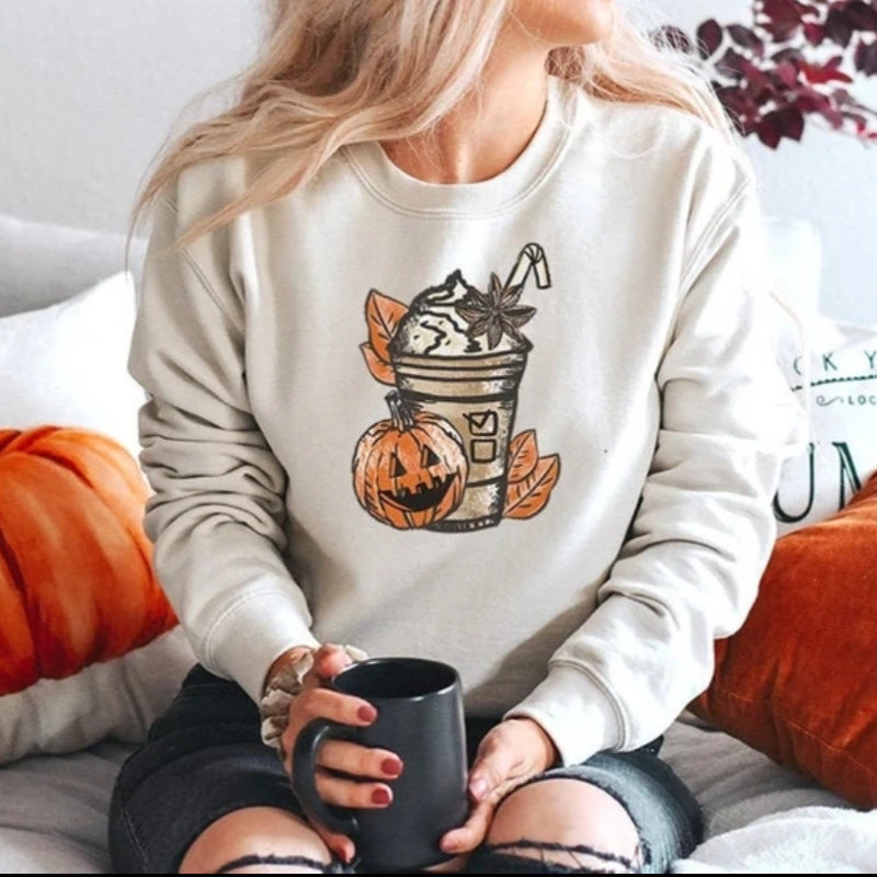 Autumn Winter Halloween Printed Crew Neck Long Sleeve Sweater for Women