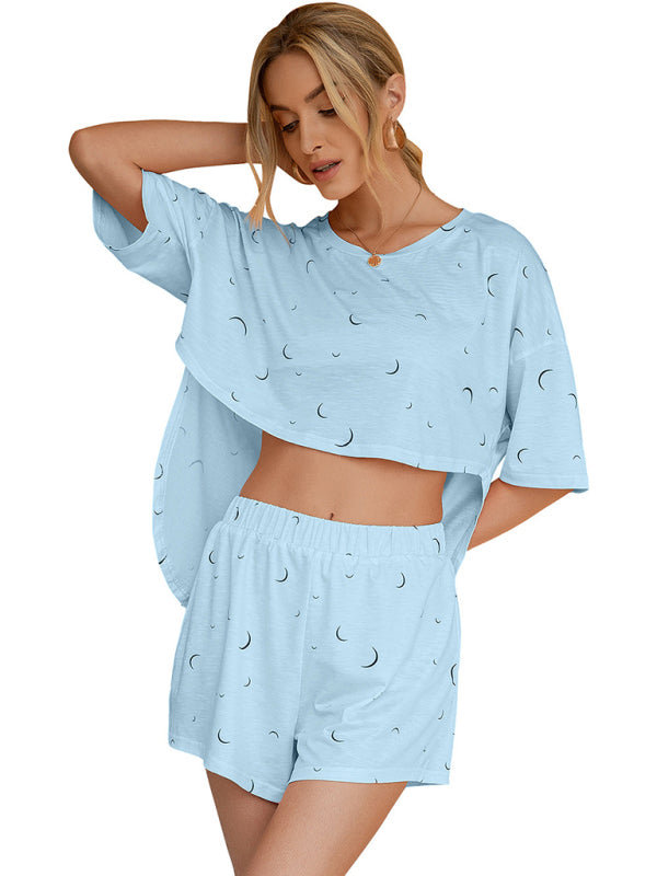 Women's Printed Casual Short Sleeve Top Shorts Set