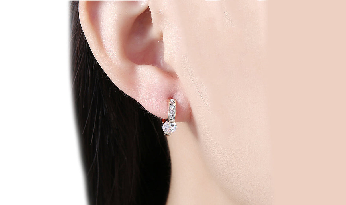 14K Gold Plating White Elements Pav'e Harp Shaped Clip On Earrings