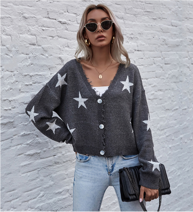 Ladies Fashion V-Neck Knitted Cardigan