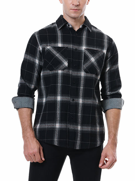 Men’s Classy Collared Plaid Button Down Long Sleeve With Front Pockets
