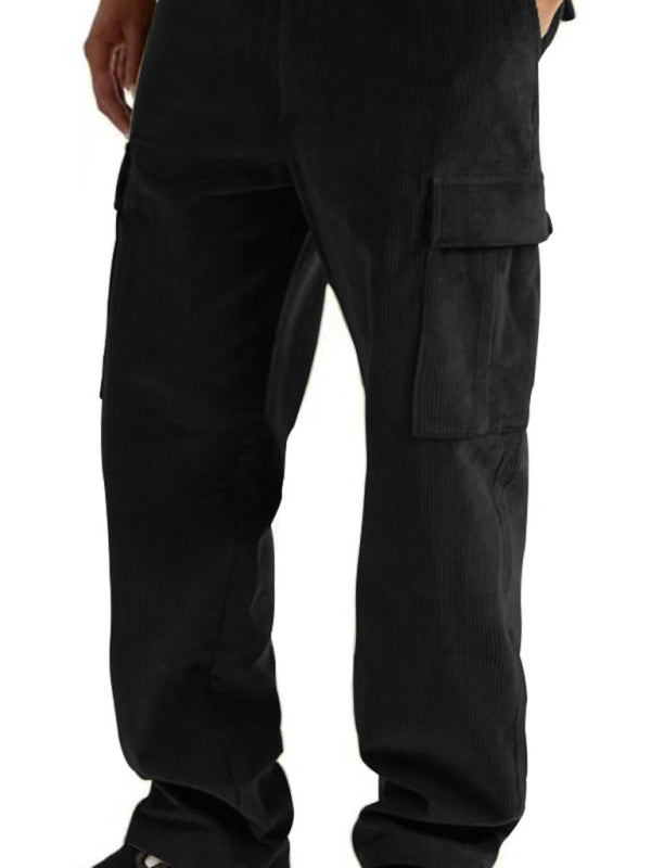 $27.01 Corduroy multi-pocket straight trousers men's sweeping pants men's casual loose trousers