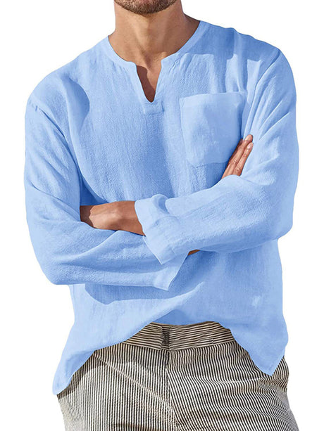 Men's Solid Color Linen Pullover Tunic Shirts