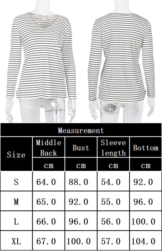 Women's Striped Bottoming Shirt Top Leaning Long-Sleeved T-Shirt