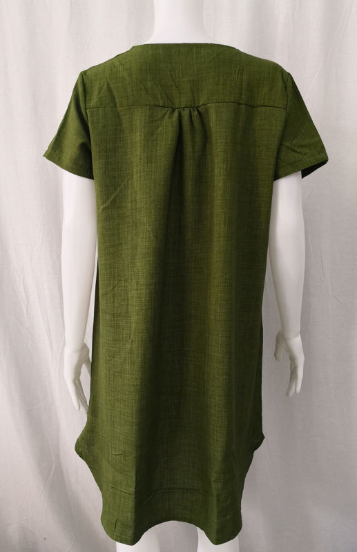 Women's Solid Color Split Neckline Linen Blend Dress