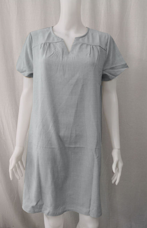 Women's Solid Color Split Neckline Linen Blend Dress