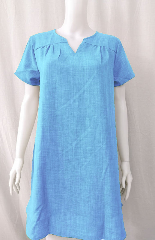 Women's Solid Color Split Neckline Linen Blend Dress