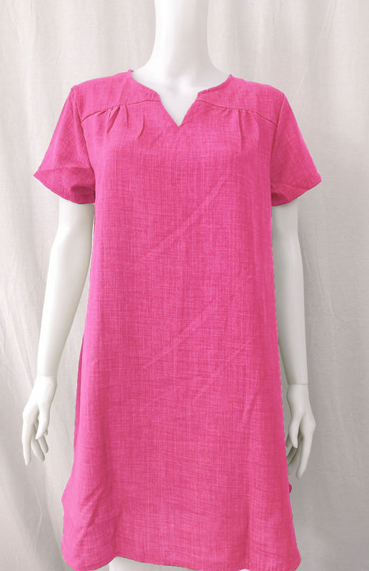 Women's Solid Color Split Neckline Linen Blend Dress