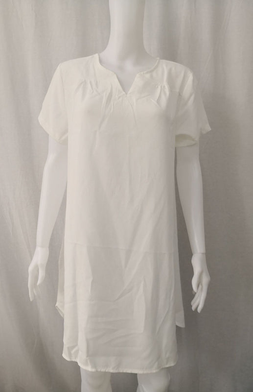 Women's Solid Color Split Neckline Linen Blend Dress