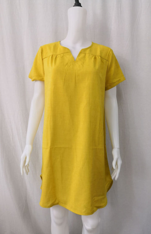 Women's Solid Color Split Neckline Linen Blend Dress