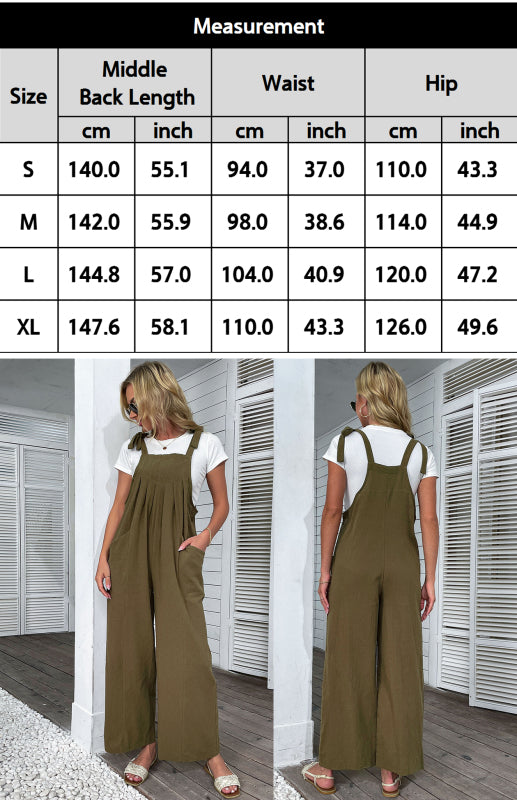 Women's 2022 summer solid color wide-leg cotton and linen overalls