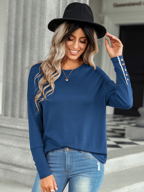 Women's casual loose T-shirt solid top