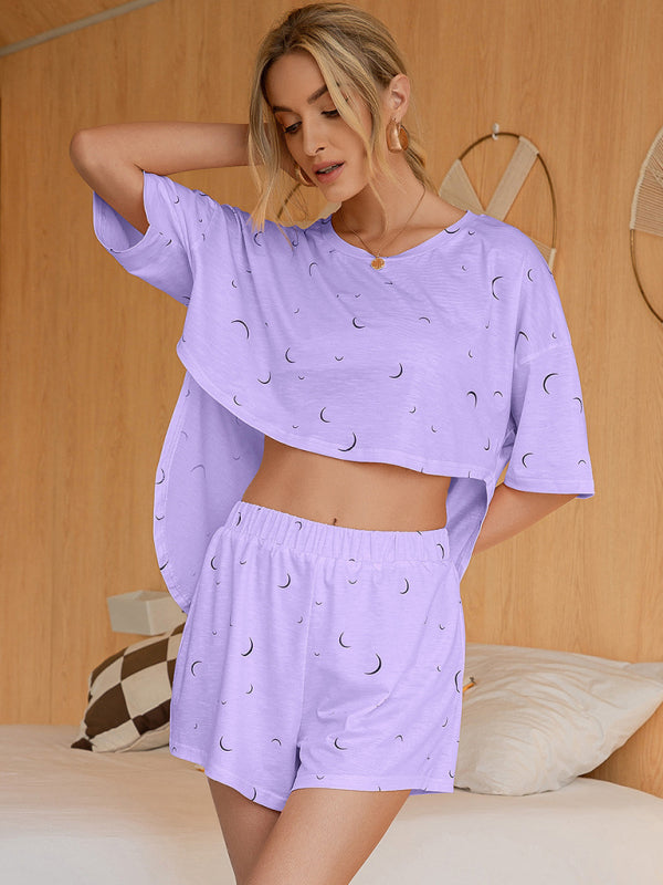 Women's Printed Casual Short Sleeve Top Shorts Set