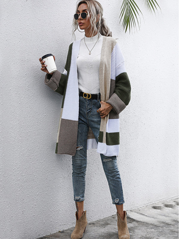 Lazy style thickened autumn and winter long knitted cardigan sweater coat women