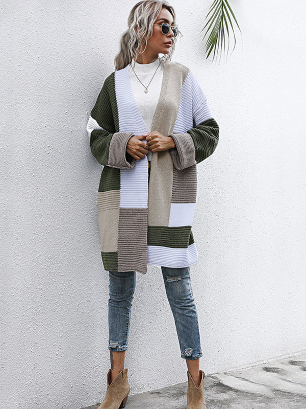 Lazy style thickened autumn and winter long knitted cardigan sweater coat women