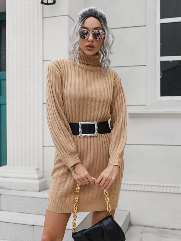 Women's pit stripe high collar wool dress