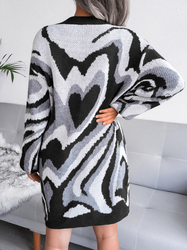 Women’s Graphic Funky Heart Loose Fit Knit Mini Dress