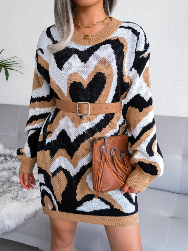 Women’s Graphic Funky Heart Loose Fit Knit Mini Dress