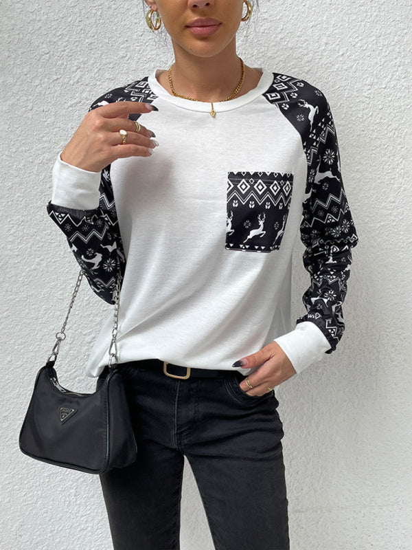 Women's Round Neck Pullover Fashion Patchwork Top