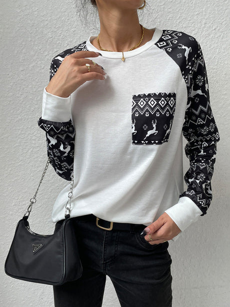 Women's Round Neck Pullover Fashion Patchwork Top