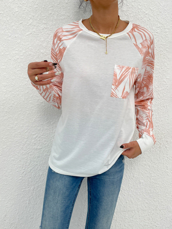 Women's Round Neck Pullover Fashion Patchwork Top