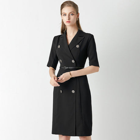 Women's Intellectual Professional Dress Temperament Suit Collar Solid Color Waist Skirt