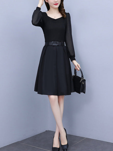 Women's new temperament waist-slimming splicing fake two pieces dress
