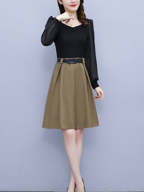 Women's new temperament waist-slimming splicing fake two pieces dress