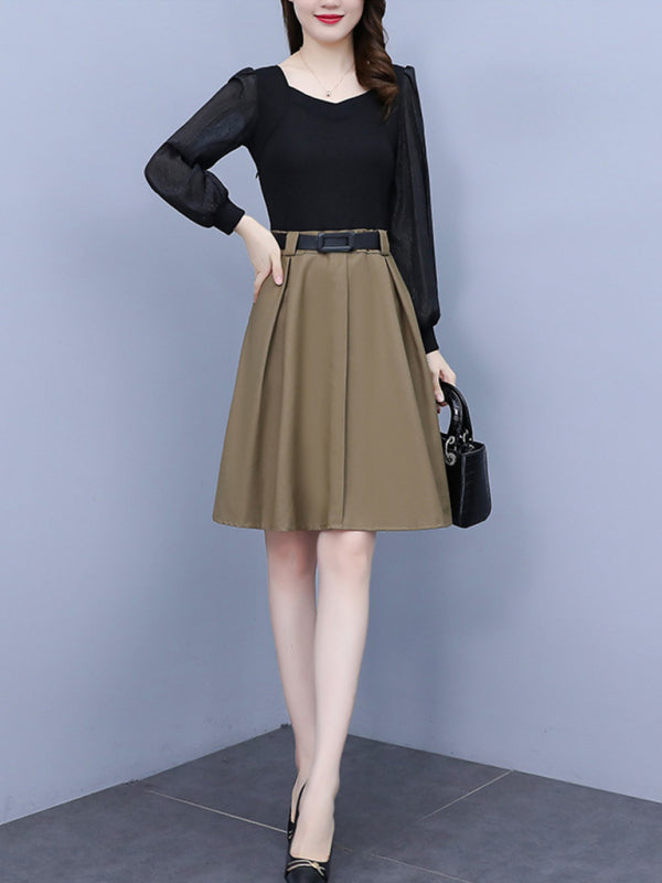 Women's new temperament waist-slimming splicing fake two pieces dress