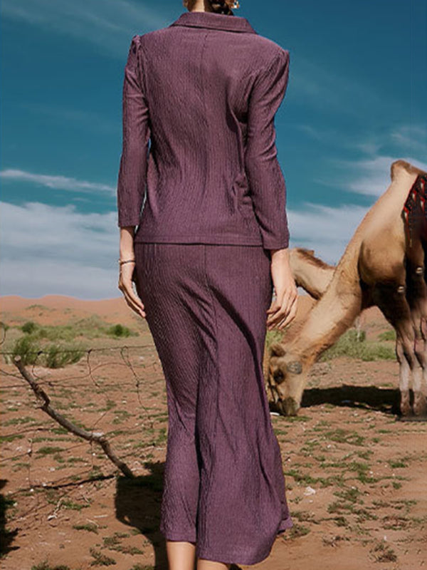 Women's Two Piece Loose Ribbed Button Down Blouse And Maxi Skirt