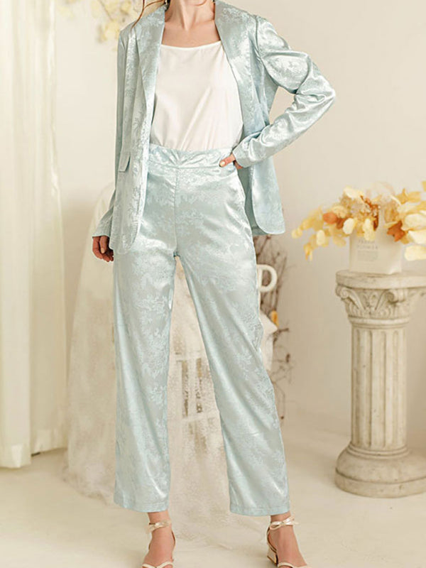 Women’s Casual Blazer Pocket Straight Leg Pantsuit