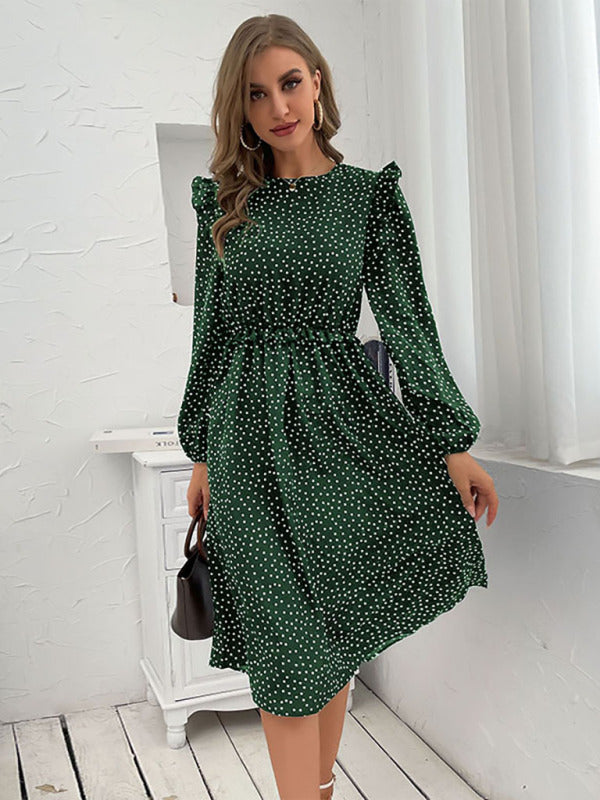 Women's ruffle polka dot long sleeve dress