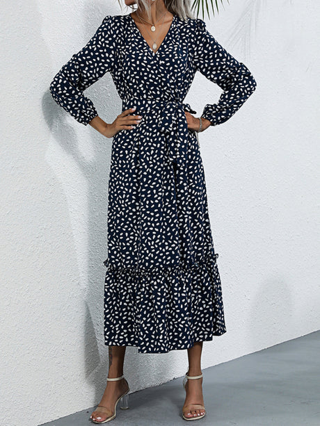 Women's temperament black polka dot long-sleeved dress