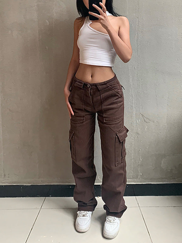 Women’s Panneled Trendy Low Waisted Cargo Pants With Pockets