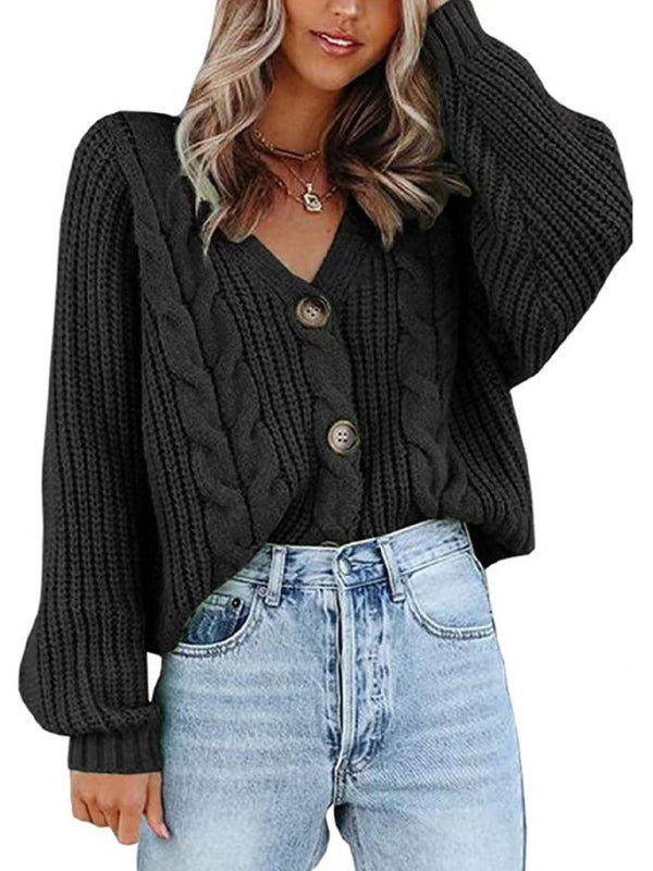 Women's Raglan Sleeve Button Twist Cable Cardigan