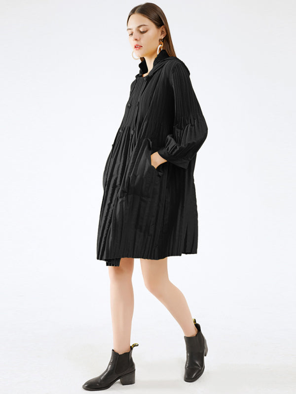 Women’s Double Breasted Buttons Pleats Dress Cardigan