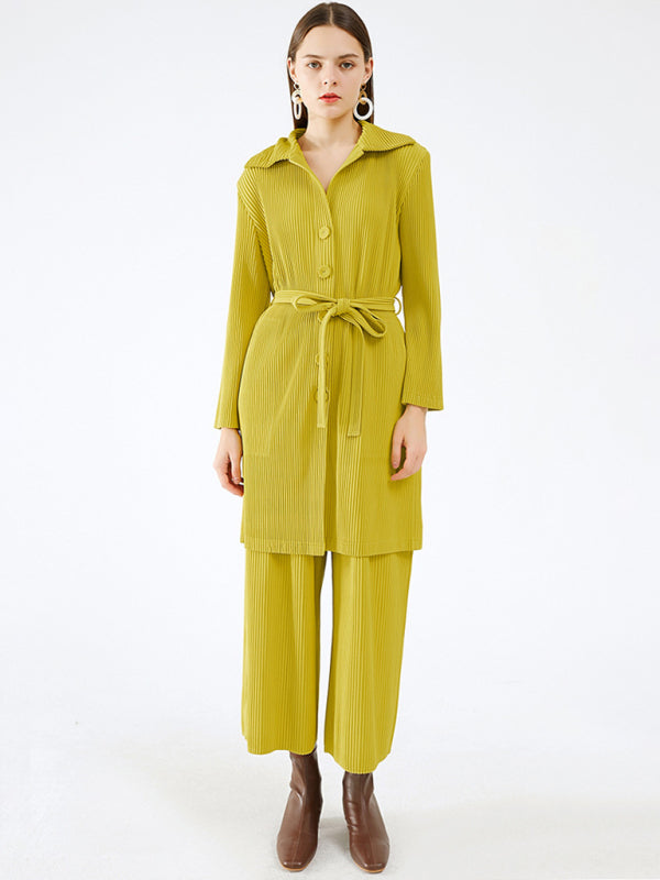 Women’s Blazer And Ribbed Pleats Pants Set Two Piece
