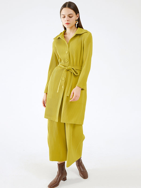 Women’s Blazer And Ribbed Pleats Pants Set Two Piece