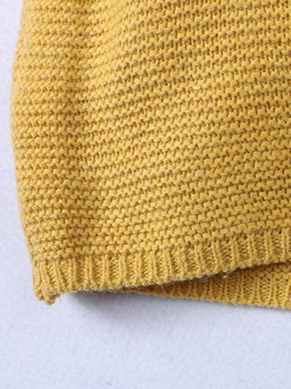Women’s knit V neckline hood detail long sleeve ribbed trimming sweater jacket