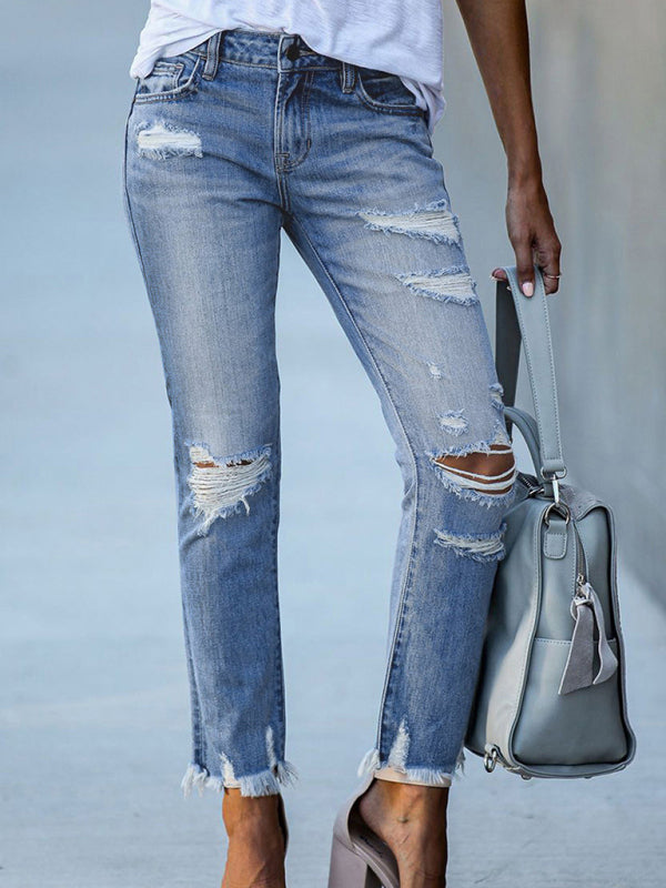 Women’s Rip Vibes Distressed Straight Leg Denim Jeans