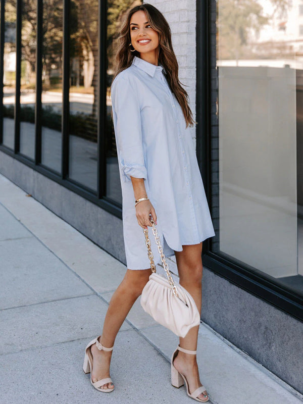 Women's Solid Color Shirt Dress